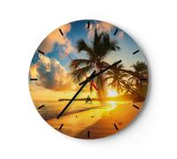 Reloj de Pared 40x40cm Reloj de Vidrio mar playa palmera Silencioso Decorativo