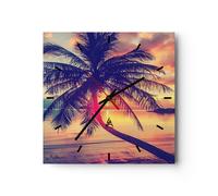Reloj de Pared 40x40cm Reloj de Vidrio mar playa palmera Silencioso Decorativo