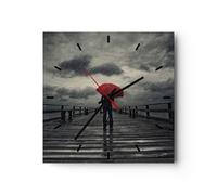 Reloj de Pared 40x40cm Reloj de Vidrio mar puente tormenta Silencioso Decorativo