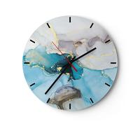 Reloj de Pared 40x40cm Reloj de Vidrio Mármol Moderno Azul Silencioso Decorativo