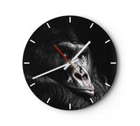 Reloj de Pared 40x40cm Reloj de Vidrio Mono Gorila Retrato Silencioso Decorativo