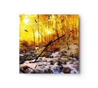 Reloj de Pared 40x40cm Reloj de Vidrio montañas riachuelo agua Silencioso