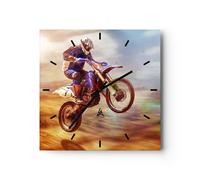 Reloj de Pared 40x40cm Reloj de Vidrio motor deporte casco Silencioso Decorativo