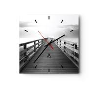 Reloj de Pared 40x40cm Reloj de Vidrio Muelle Perspectiva Blanco Y Negro
