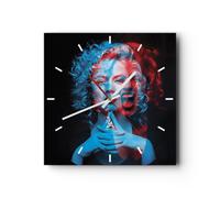 Reloj de Pared 40x40cm Reloj de Vidrio Negro Mujer Emociones Silencioso