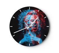 Reloj de Pared 40x40cm Reloj de Vidrio Negro Mujer Emociones Silencioso