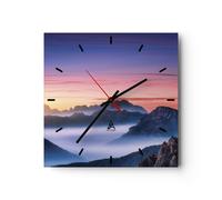Reloj de Pared 40x40cm Reloj de Vidrio Oeste El Sol Montañas Silencioso