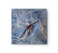 Reloj de Pared 40x40cm Reloj de Vidrio Oro Azul Pintura Silencioso Decorativo