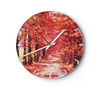 Reloj de Pared 40x40cm Reloj de Vidrio Otoño Parque Avenida Silencioso