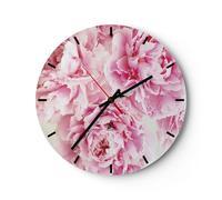 Reloj de Pared 40x40cm Reloj de Vidrio Paeonia Un ramo Flores Silencioso