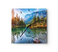 Reloj de Pared 40x40cm Reloj de Vidrio Paisaje Montañas Amanecer Silencioso