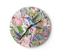 Reloj de Pared 40x40cm Reloj de Vidrio pájaro mariposa flor Silencioso