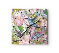 Reloj de Pared 40x40cm Reloj de Vidrio pájaro mariposa flor Silencioso