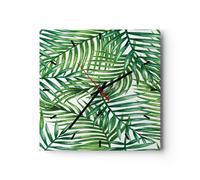 Reloj de Pared 40x40cm Reloj de Vidrio palmera hoja verde Silencioso Decorativo