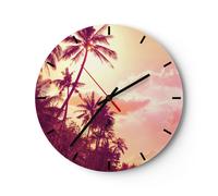 Reloj de Pared 40x40cm Reloj de Vidrio palmera jungla Silencioso Decorativo