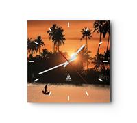 Reloj de Pared 40x40cm Reloj de Vidrio palmera rio verano Silencioso Decorativo