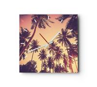 Reloj de Pared 40x40cm Reloj de Vidrio Palmeras Cielo Sol Silencioso Decorativo