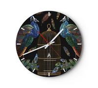 Reloj de Pared 40x40cm Reloj de Vidrio Pavos reales Oro Jaula Silencioso