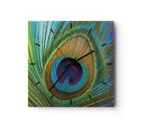 Reloj de Pared 40x40cm Reloj de Vidrio Pavos Reales Pluma Arco Iris Silencioso