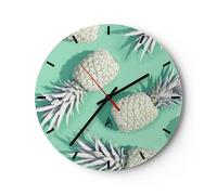 Reloj de Pared 40x40cm Reloj de Vidrio piña fruta jugo Silencioso Decorativo
