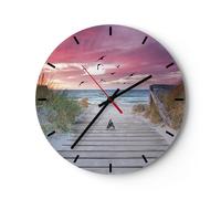 Reloj de Pared 40x40cm Reloj de Vidrio Playa Arena Aves Silencioso Decorativo