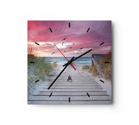 Reloj de Pared 40x40cm Reloj de Vidrio Playa Arena Aves Silencioso Decorativo