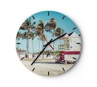 Reloj de Pared 40x40cm Reloj de Vidrio playa miami florida Silencioso Decorativo