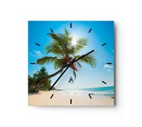 Reloj de Pared 40x40cm Reloj de Vidrio playa palmera mar Silencioso Decorativo