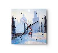 Reloj de Pared 40x40cm Reloj de Vidrio puente ciudad praga Silencioso Decorativo
