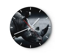 Reloj de Pared 40x40cm Reloj de Vidrio Rinoceronte Blanco Y Negro Retrato