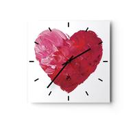 Reloj de Pared 40x40cm Reloj de Vidrio rojo corazón acuarela Silencioso