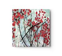 Reloj de Pared 40x40cm Reloj de Vidrio rojo hojas ramas Silencioso Decorativo