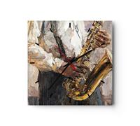 Reloj de Pared 40x40cm Reloj de Vidrio Saxofón Aceite Músico Silencioso
