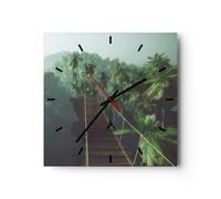 Reloj de Pared 40x40cm Reloj de Vidrio selva palmera puente Silencioso