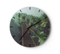 Reloj de Pared 40x40cm Reloj de Vidrio selva palmera puente Silencioso