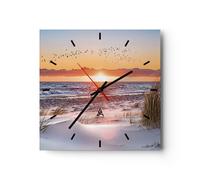 Reloj de Pared 40x40cm Reloj de Vidrio Sol Playa Aves Silencioso Decorativo