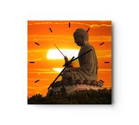 Reloj de Pared 40x40cm Reloj de Vidrio templo buda Silencioso Decorativo