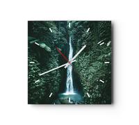 Reloj de Pared 40x40cm Reloj de Vidrio Trópicos Cascada Selva Silencioso