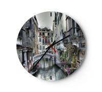 Reloj de Pared 40x40cm Reloj de Vidrio Venecia puente agua Silencioso Decorativo