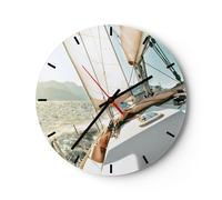 Reloj de Pared 40x40cm Reloj de Vidrio Yate Vela Sol Silencioso Decorativo