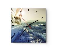 Reloj de Pared 40x40cm Reloj de Vidrio Yate Velero Sol Silencioso Decorativo