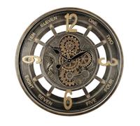 Reloj de Pared 70x70x8 cm, Color Oro con Cuero, Mecanismo de Engranaje, Ideal para decoración y organización del Tiempo.