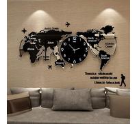 Reloj de Pared Acrílico DIY Mapa del Mundo 3D Reloj de Pared, Arte de Pared Hermoso Reloj de Pared Decorativo Grande para Sala de Estar, Dormitorio, Oficina (Negro), 120 × 55