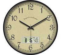 Reloj de pared analógico retro extra grande, funciona con pilas, reloj de pared digital con pantalla LCD de temperatura, fecha, hora, semana, reloj decorativo para sala de estar, cocina, luz en casa y