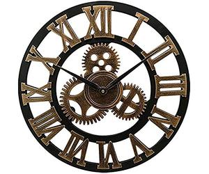 Reloj de pared artístico con números romanos, funciona con pilas, grande, vintage, con engranajes industriales, silencioso, para decoración del hogar, sala de estar y oficina, bronce, 16 pulgadas