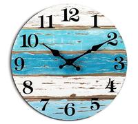 Reloj de pared azul con temática de playa, funciona con pilas, silencioso, vintage, redondo, rústico, costero, náutico, decorativo, para el hogar, cocina, sala de estar, oficina, baño, dormitorio (10