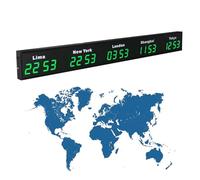 Reloj de pared con 5 zonas horarias y ciudades personalizables, pantalla HD para uso en interiores en hoteles, aeropuertos y lugares