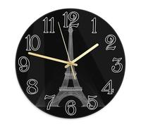 Reloj de pared con diseño de torre de París, moderno, minimalista, números y líneas, ninguno, negro, silencioso, no hace tictac, para garaje, sala de juegos, decoración al aire libre, 11.6 x 11.6
