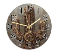 Reloj de pared con engranajes, Steampunk, tubos industriales, engranajes otoñales, bronce, sin tictac, para sala de estar, baño, pasillo, entrada, decoración, 11.6 x 11.6 pulgadas