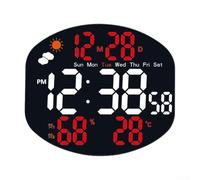 Reloj de pared con pantalla LED con informe meteorológico completo, alarmas duales, monitoreo de temperatura y humedad, control remoto (blanco y rojo)